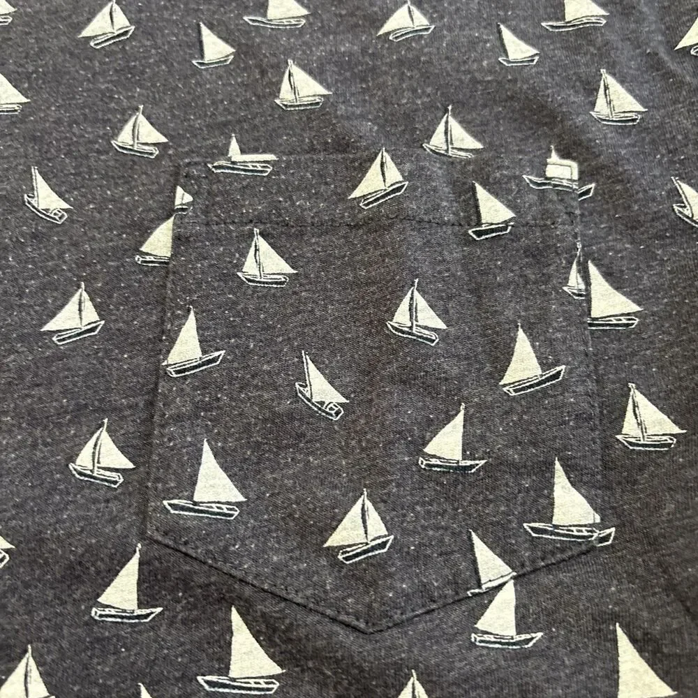 J. Crew Slim Washed Sailboat Print Pocket T Shirt Crew Neck Men's Extra Small XS